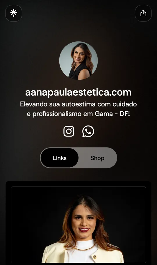 Linktree que a Ana Paula Estética usava antes, com ícones de Instagram e WhatsApp