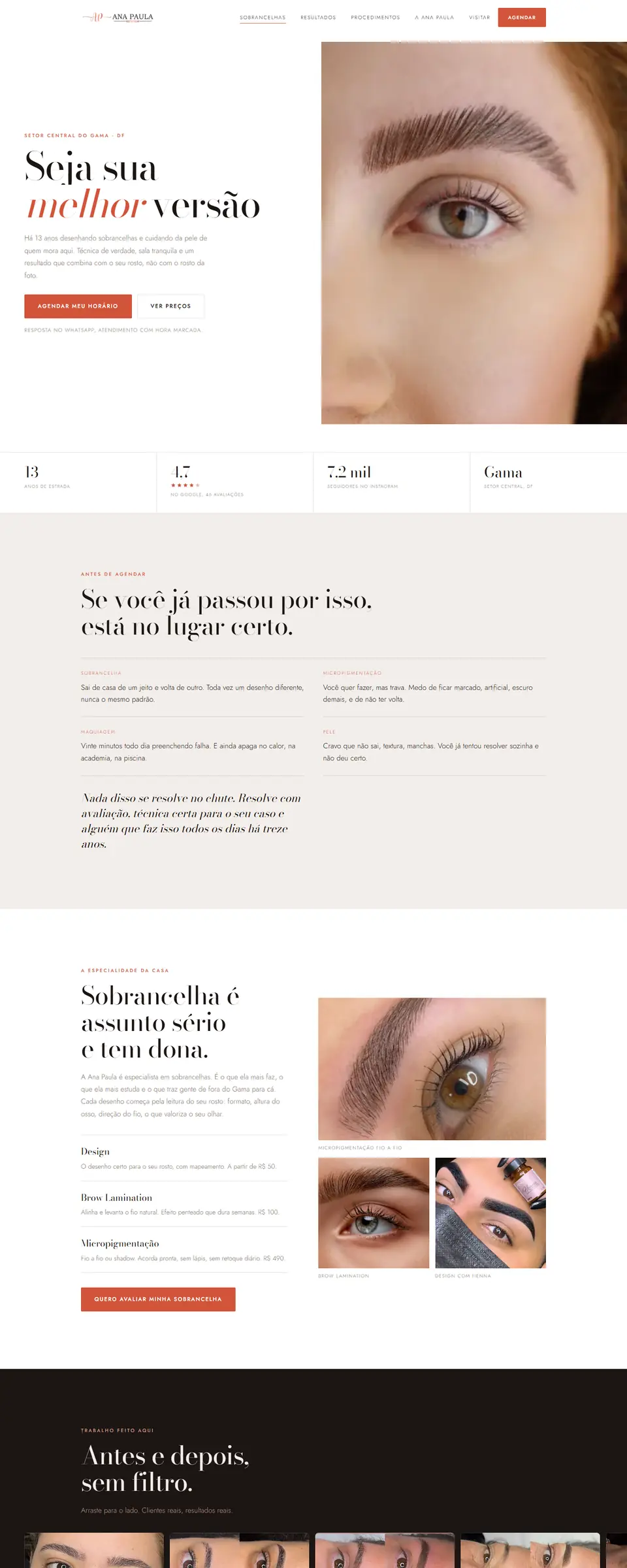 Site da Ana Paula Estética com procedimentos e antes e depois