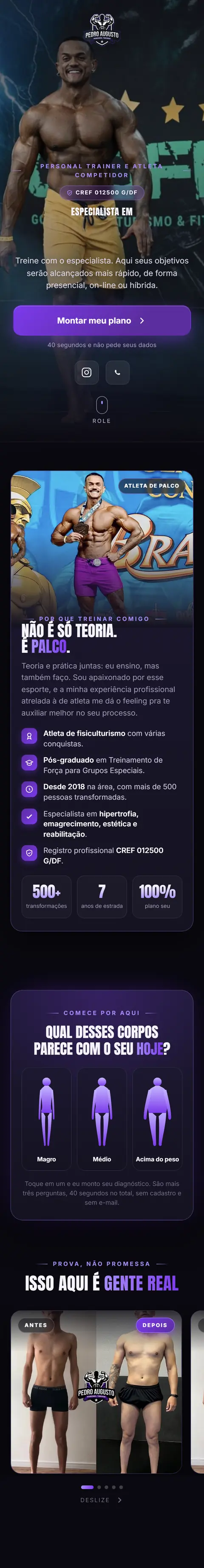Link bio do personal trainer Pedro Augusto no celular, com o diagnóstico por silhuetas